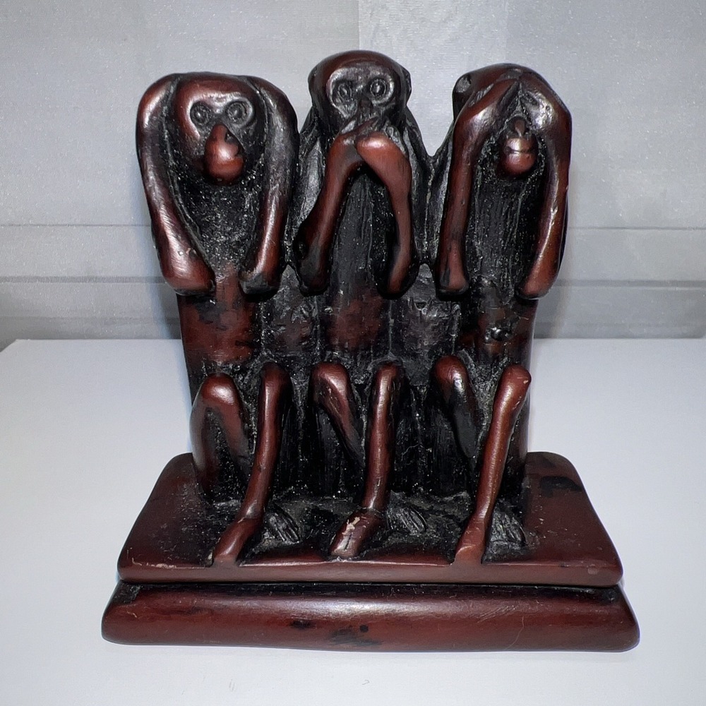 3 Wise see-hear-speak 'No Evil' monkeys 3.5"x4"x1.75" resin‎ figurine 32AA